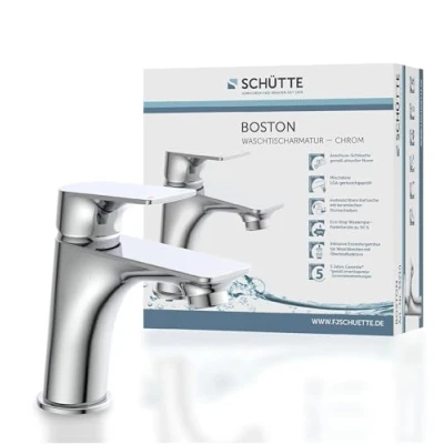 Imagen de SCHÜTTE 33210 BOSTON Grifo de baño cromado, mezclador lavabo, monomando moderno con desagüe automático, lavabo para su cuarto