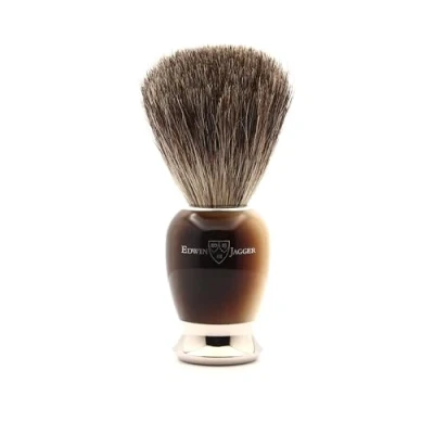Imagen de Edwin Jagger 81SB582AMZ Brocha de afeitar exfoliante clásica tejón puro con soporte para crema o jabón hombres y mujeres (cuerno)