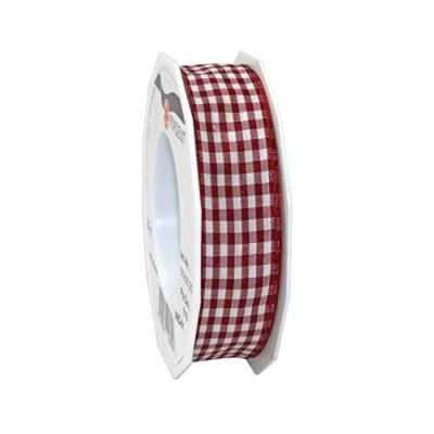 Imagen de Präsent Vichy Cinta de tafetán con Alambre, Color Burdeos/Crema, 25 mm 20 m, Poliéster, Rojo y Blanco