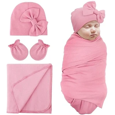 Imagen de DRESHOW Recién Nacido Mantas de Recepción Algodón Cálido Saco Dormir con Mitones y Gorros arco Hospital Swaddling Bebé
