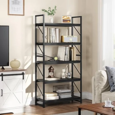 Imagen de YITAHOME Librería de 5 Niveles, estantería Industrial, Independiente, Estante Madera y Marco Metal, Almacenamiento para Sala Estar, Oficina en casa, Negro