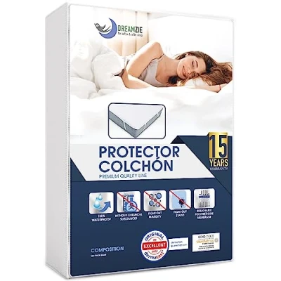 Imagen de Dreamzie Cubre Colchon Impermeable con 4 Esquinas Elásticas Protector de Colchón Algodon Transpirable 15 Años Garantia (1, 200 x 220 cm)