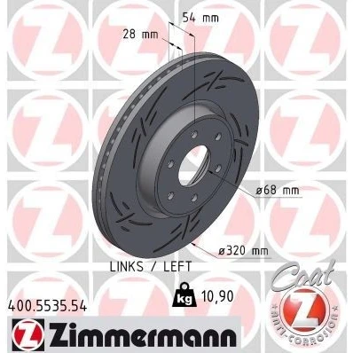 Imagen de ZIMMERMANN 400.5535.54 Disco de freno 320 28 6/6 6 114 ventilación interna, ranurado revestido NISSAN: NP300 Navara Pick up, MERCEDES BENZ: Clase X