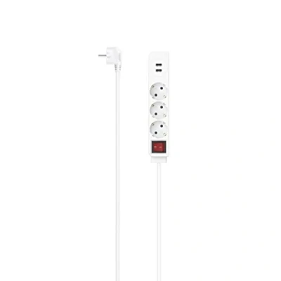 Imagen de Hama Regleta de 3 Enchufes (Regleta con Tomas y 2 USB, para Conectar hasta 5 Dispositivos Eléctricos, Interruptor Encendido/Apagado, Cable 1.4m), Color Blanco