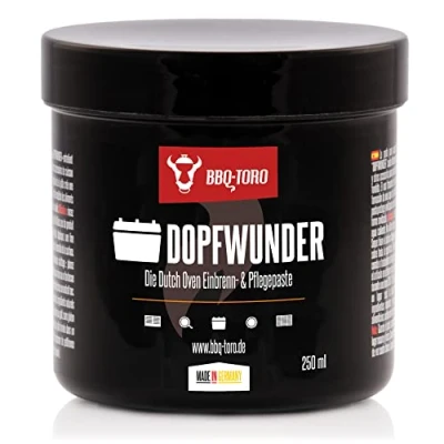 Imagen de BBQ TORO DOPFWUNDER Pasta de Limpieza y Curado para Hierro Fundido I 250 ml Protección Mantenimiento del Horno Holandés, Accesorios Barbacoa, Sartenes, Ollas, Parrillas, Dutch Oven