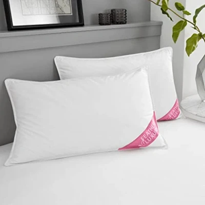 Imagen de Artistic Fashionista Limited Paquete de 2 almohadas suaves plumas ganso y plumón calidad hotelera, cómodas transpirables, soporte medio firme, color blanco, 50 x 70 cm