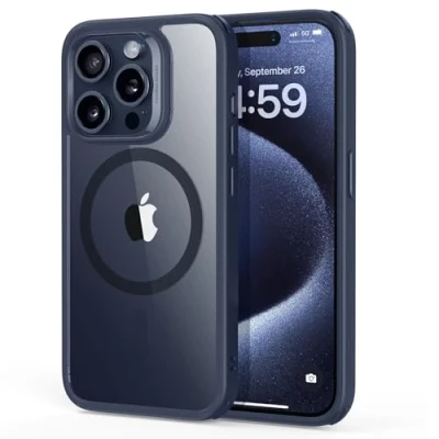 Imagen de ESR Funda para iPhone 15 Pro MAX, Compatible MagSafe, Protección Militar, Resiste Amarillamiento, Tapa Trasera Resistente Arañazos, Magnética MAX,Classic, Azul Transparente