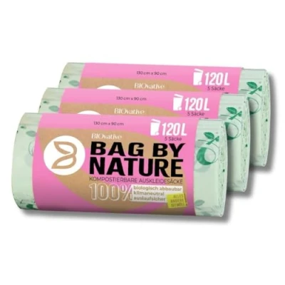 Imagen de Bolsas de basura biológicas compostables 120L 15 unidades Fabricadas en Alemania, 100% biodegradables, neutras para el clima, resistentes al desgarro también como 240L