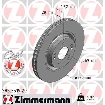 Imagen de ZIMMERMANN COAT Z 285.3519.20 Disco de freno 320 28 7/5 5 114 ventilación interna revestido KIA: cee‘d II Hatchback, Ceed III Optima / K5