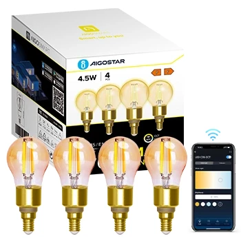 Imagen de Aigostar Bombilla Inteligente Alexa, Led E14 Vintage, G45 Ámbar Tipo Globo, 4.5W, 470LM, Regulable Cálida a Fría 2700K 6500K, Compatible con Alexa y Google home, 4 Unidads