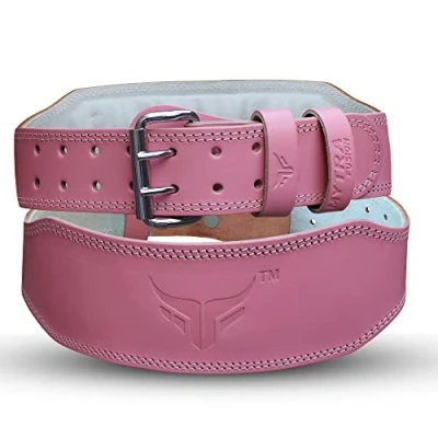 Imagen de Mytra Fusion cinturón powerlifting mujer cinturon gym Cuero real mujer, para gimnasio, fitness, levantamiento de pesas y entrenamiento (Pink, M)