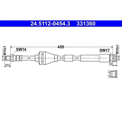 Imagen de ATE 24.5112 0454.3 Latiguillos de Freno 454 M10x1 FIAT: Punto II Hatchback