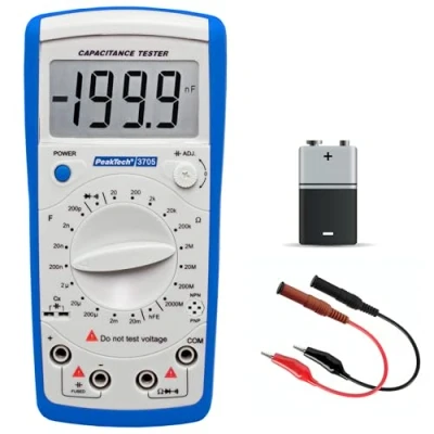 Imagen de Peak Tech Digital Medidor de capacidad 20 mF/óhmetro 2000 Mohm/Continuidad/diodos prueba/transistor prueba HFE, 1 pieza, P 3705