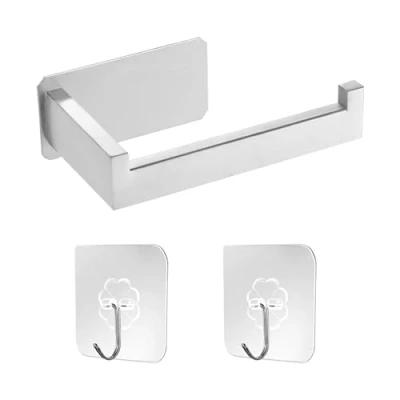 Imagen de 1 portarrollos de papel higiénico con 2 ganchos, acero inoxidable, sin taladrar, almacenamiento