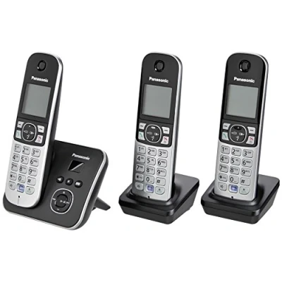 Imagen de Panasonic KX TG6823 Teléfono fijo digital (contestador, inalámbrico, pantalla LCD), negro y plateado [Versión Importada]