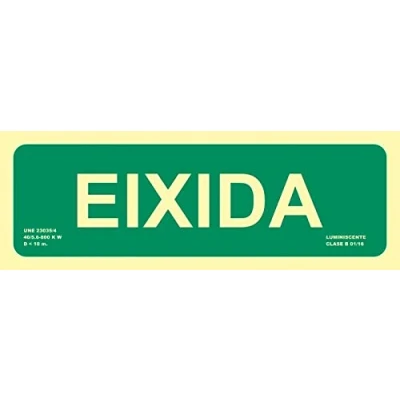 Imagen de Becral® Señal luminiscente EIXIDA PVC 0,7mm Clase B 320X160mm homologado CTE, RIPCI nueva ley ref.FB11004 V