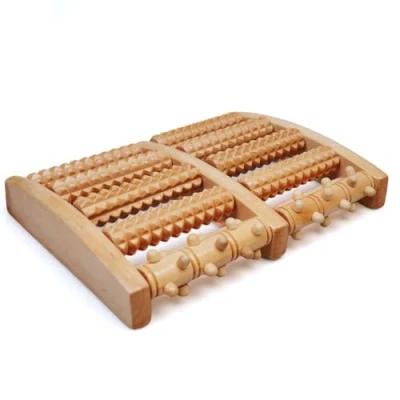 Imagen de masajeador Dual de Pies madera para Alivio fascitis Plantar Rodillo doble tejido profundo con diseño en forma arco Alivia dolor el arco, talón y