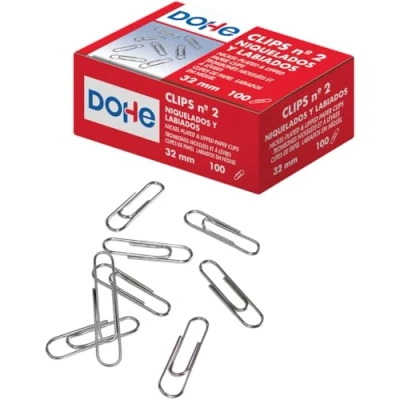 Imagen de Dohe Clips Niquelados para Sujetar Hojas (1000 uds.) N.º 2, 32 mm Material de oficina