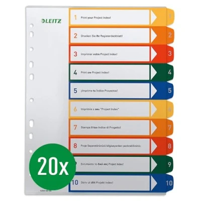 Imagen de Leitz Separadores A4, 10 unidades, 1 10, separadores, portada rotulable, extraancha, polipropileno, multicolor, 12930000