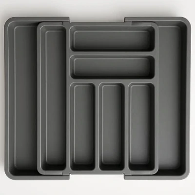 Imagen de Edihome, Cuberteros para Cajón Cocina, Organizador Cubiertos, Bandeja de Cubertería Extensible, con 6 a 8 compartimentos, BPA Free, Utensilios Ajustable (Gris)