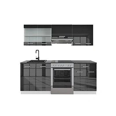 Imagen de Vicco Mueble de Cocina R Line, Antracita Brillo Intenso/Blanco, 200 cm, ET