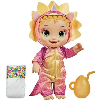 Imagen de Baby Alive Dino Cuties Muñeca Triceratops, Accesorios para muñecas, Bebidas, mojados, Juguete de Dinosaurio Triceratops niños a Partir 3 años, Pelo Rubio