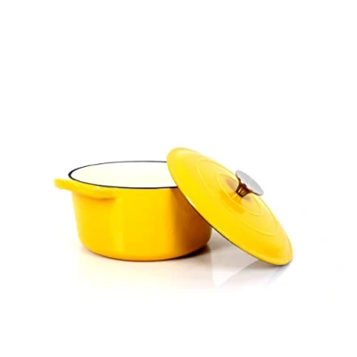 Imagen de Cazuela de hierro fundido Echtwerk con revestimiento esmaltado, olla fundido, asador tapa, panera redonda, apta para hornos, parrillas, barbacoa e inducción, amarillo, 3,5 L