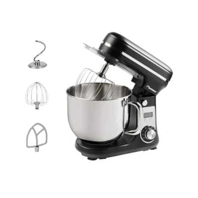 Imagen de Bestron robot pastelero (65 dB), de cocina 4 en 1, cuenco 6 litros, incluido gancho amasador, batidor y plano, velocidades + función Pulse, negro mate