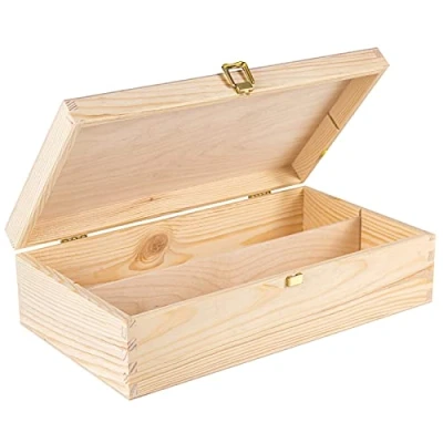 Imagen de Creative DECO Caja Madera Vino para Decorar 2 Botellas 35 x 20 9,5 cm Tapa y Bisagra Divisores Extraíbles Perfecta Regalo Decoupage Almacenamiento Decoración Manualidades Navidad