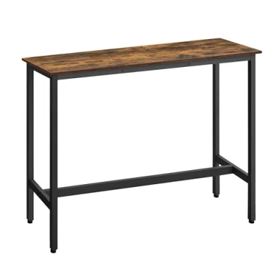 Imagen de VASAGLE Mesa de Bar, Cocina Rectangular Estrecha, Alta con Marco Metal Robusto, 40 x 120 90 cm, Montaje Sencillo, Diseño Industrial, Marrón Rústico y Negro Tinta LBT120B01