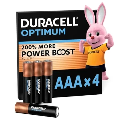 Imagen de Duracell Optimum Pilas AAA (Pack de 4) Alcalinas 1,5 V Hasta 100 % Extra duración o potencia Para las necesidades los dispositivos modernos reciclable LR03 MX2400