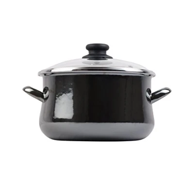 Imagen de MAGEFESA Glass Olla Esmaltado con Tapa, Antiadherente Bicapa Reforzado, Apto para Todo Tipo De Cocinas, Incluida Inducción, Negro Cristal, 24 cm