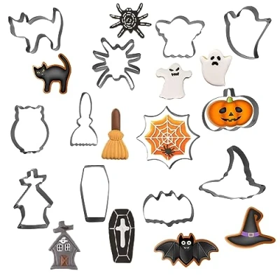 Imagen de Jsdoin 12 Piezas Juego de Cortadores Galletas Halloween, Calabaza, Sombrero Bruja, Murciélago, Fantasma, Calavera, Acero Inoxidable para Halloween
