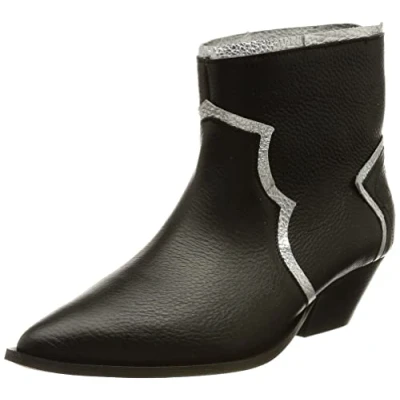 Imagen de L37 HANDMADE SHOES Botines I Cuero Natural Zapatos Hechos a Mano Cómodo y Elegante Here Comes The Rain I, Bota de Tobillo Mujer, Negro/Plateado, 37 EU