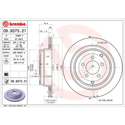 Imagen de BREMBO COATED DISC LINE 09.9373.21 Disco de freno 354 20 5 ventilación interna revestido altamente carbonizado LAND ROVER: Range Rover 3