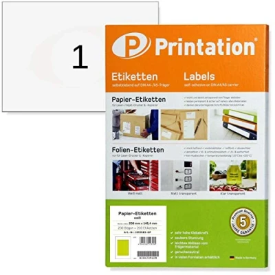 Imagen de A5 Etiquetas de direcciones envío 200 unidades 210 x 148,5 mm blancas autoadhesivas hojas DIN à 1x1 210x148 adhesivas 6135 8690 imprimibles
