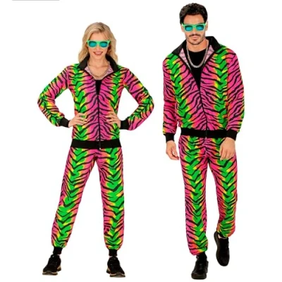 Imagen de W WIDMANN MILANO Party Fashion chándal, tigre animal print, neon, estampado animal, traje años 80, mal gusto, disfraces