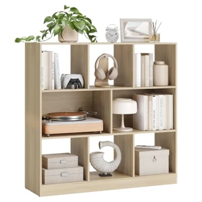Imagen de VASAGLE Librería, Estantería de Pie, con 8 Compartimentos Abiertos, Utilizable Horizontalmente, Lateralmente o Boca Abajo, 30 x 97,5 100 cm, para Sala Estar, Oficina, Color Roble LBC52NL