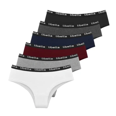 Imagen de Libella Bragas Algodón para Mujer, Braguitas Deportivo Culottes Cintura Media, Ropa Interior Elástico Cómoda y Transpirable Pack de 6 3411 MU XL