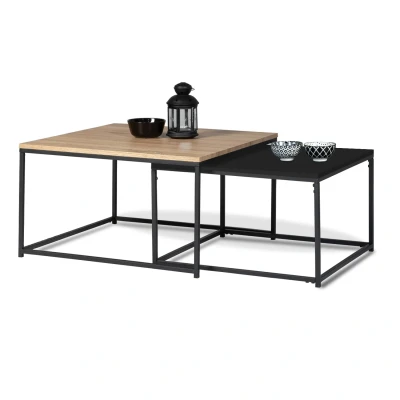 Imagen de IDMarket Denton 60/70 Juego de 2 mesas bajas (metal y madera, diseño industrial)