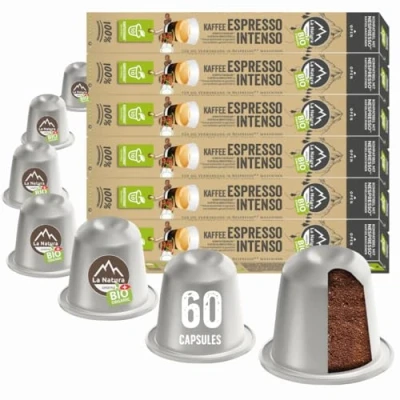Imagen de La Natura Lifestyle café orgánico Espresso Intenso 100% cápsulas de compostables industriales respetuoso con el medio ambiente 60 para máquinas Nespresso®* y