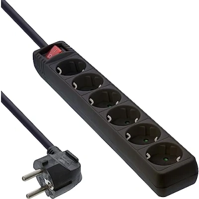 Imagen de InLine 16463T Base múltiple 3 m 6 Salidas AC Negro Regleta (3 m, AC, Negro, De plástico, 230 V, 3500 W)