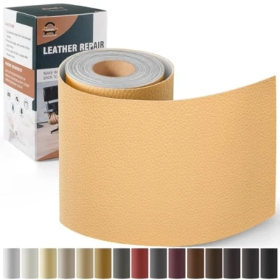 Imagen de Kit de Reparación Cuero para Muebles, Parche Autoadhesivo 10x160 cm, Adhesivo Tapizar Asientos Automóviles, Sofás, Sofás Sillas Beige y amarillo