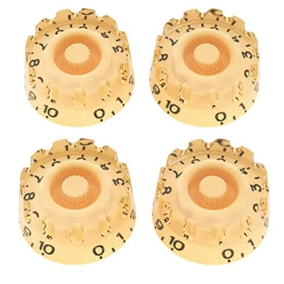 Imagen de Musiclily Pro Métrico Coarse knurled 18 Splines Botones de Potenciometros Perillas Speed Knobs para Guitarra Eléctrica Epiphone Les Paul SG, Crema (Set 4)