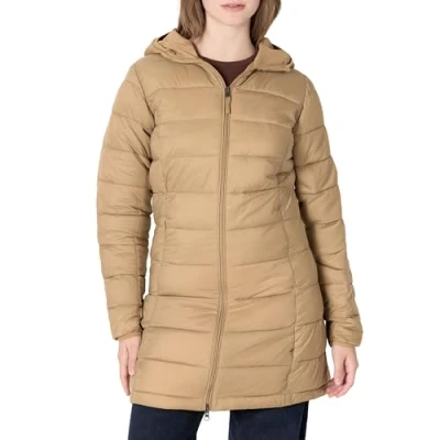 Imagen de Amazon Essentials Abrigo acolchado ligero y resistente al agua con capucha (disponible en tallas grandes) Mujer, Camel, S