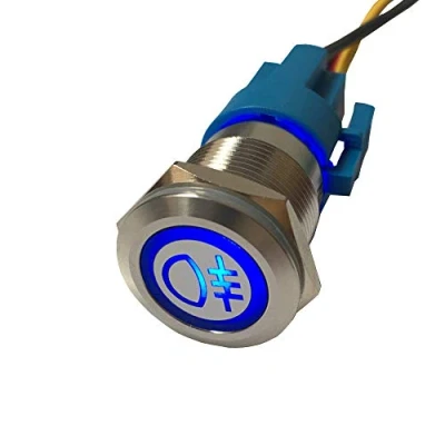 Imagen de Mintice 12V Coche Vehículo Azul LED Luz Trasera Antineblina Botón de interruptor Palanca Basculante Impermeable 19mm Conmutador Acero Inoxidable ON/OFF Enchufe Cable