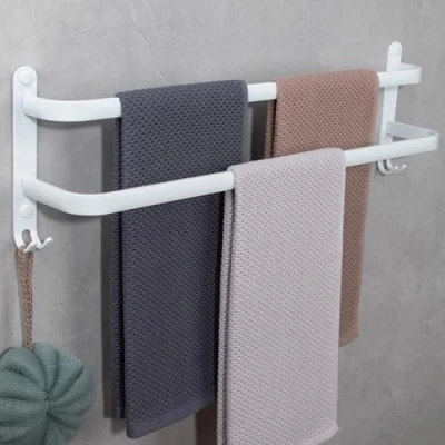 Imagen de Toalleros de Baño Sin Taladro, Toallero Adhesivo 60cm Aluminio Baño, Blanco Bano 2 Niveles para Cocina