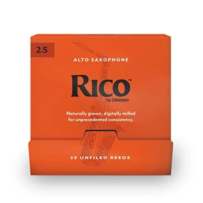 Imagen de D&#039;Addario Woodwinds Rico Alto Sax Reeds Cañas para Saxofón hechas a mano principiantes, estudiantes, educadores Fuerza 2.5, 25 Pack Sellado individual