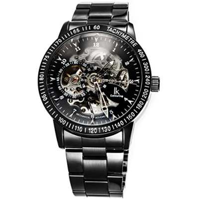 Imagen de Alienwork IK Reloj Automático Hombre Mujer Negro Pulsera de Metal Acero Esqueleto