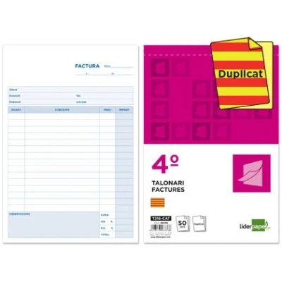 Imagen de Talonario liderpapel facturas cuarto original y copia t216 con i.v.a. texto en catalan
